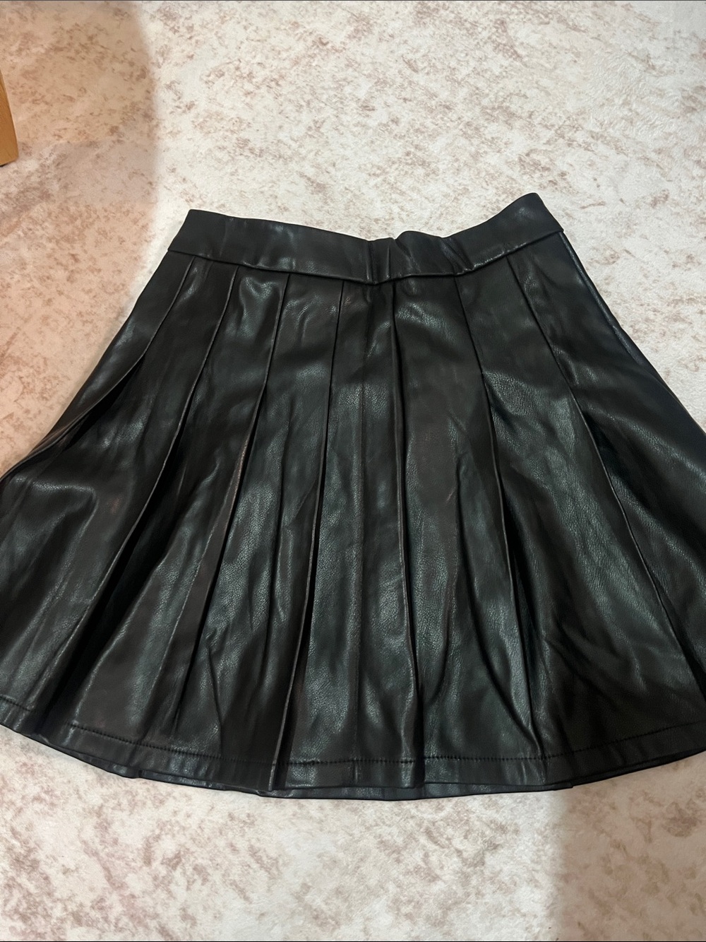 Fashion Nova Black Faux Leather Pleated Skater Skirt